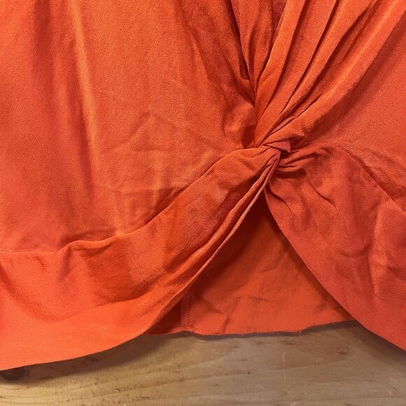 Chic ZARA Women Blouse Top L Orange V Neck Twist Knot Front Dolman Sleeve Shirt - Picture 4 of 5